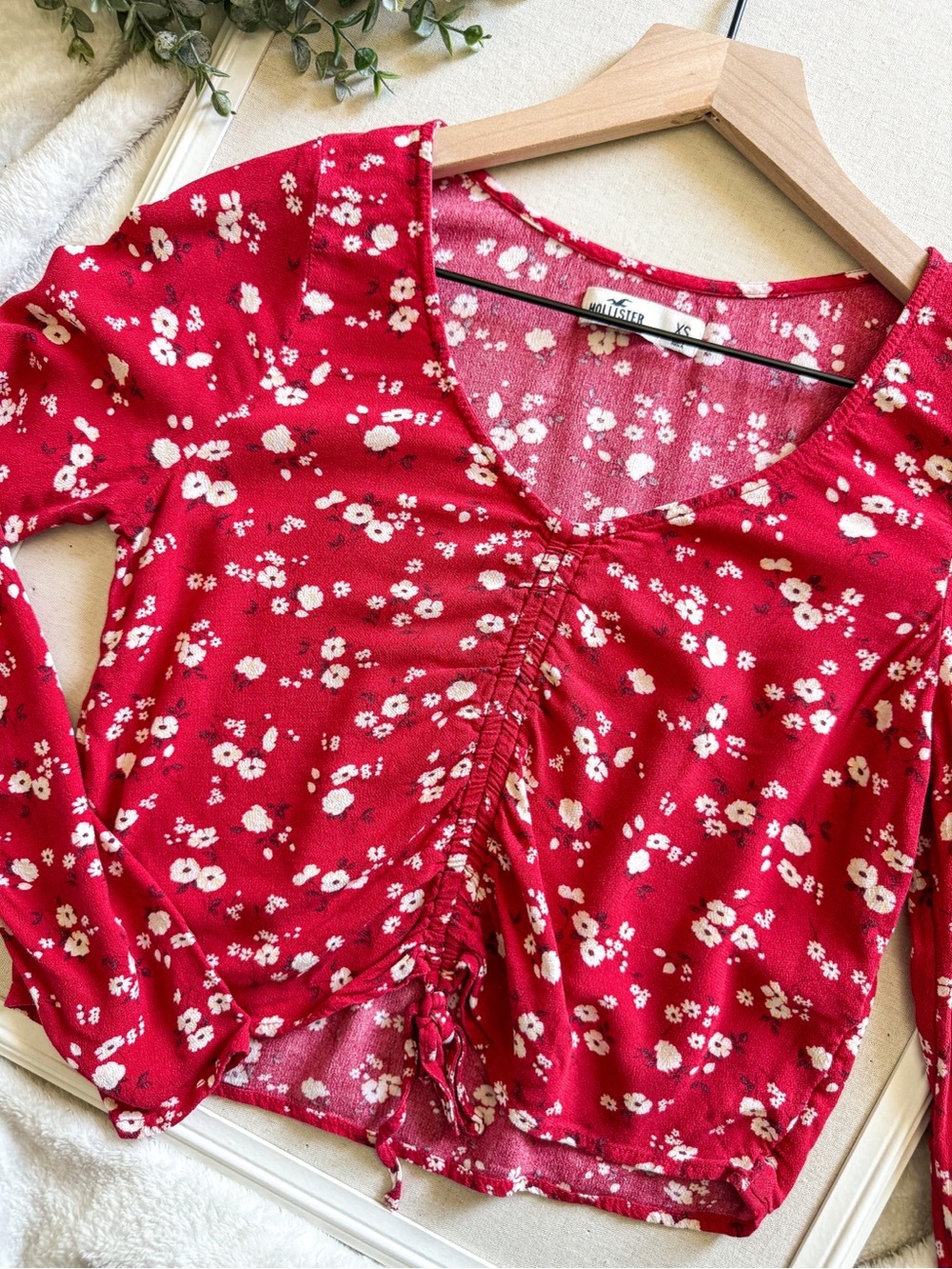 Hollister Red Long Sleeve Dainty Floral Top Size XS
